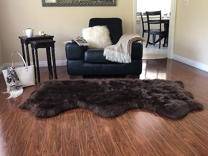 Free Shape Luxury Soft Fluffy Shag Area Rug Triple Side by Side 3'x6', 90x180cm - Vegan Fur Ultra Soft Indoor Carpet Nursery Rugs for Bedroom Home Decor, Brown