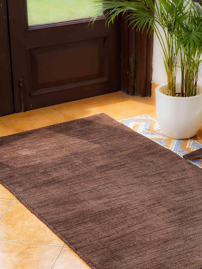 Hand Knotted Loom Wool ECO-Friendly Area Rugs - 2'6''x6', Runner, Brown Color, Solid Plain Design, High Pile Handmade Anti Skid Area Rugs for Living Room, Bed Room (L00111)