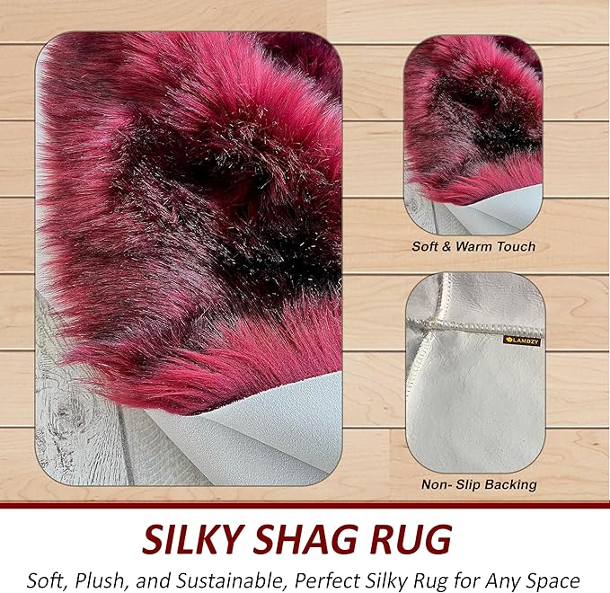 Free Shape Luxury Soft Fluffy Shag Area Rug Double Side by Side 3'x4', 90x120cm - Vegan Fur Ultra Soft Indoor Carpet Nursery Rugs for Bedroom Home Decor, Burgundy