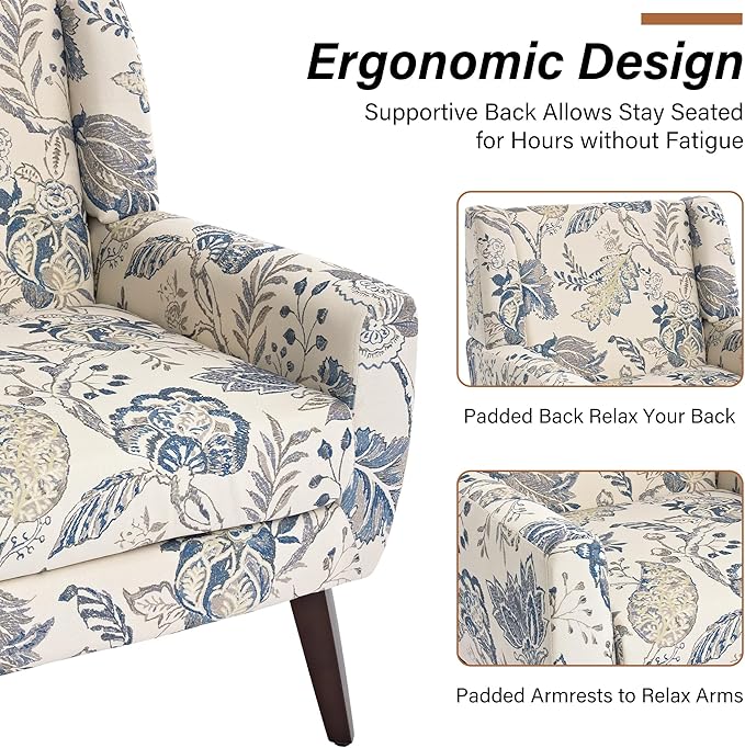 Accent Chairs Set of 2, Modern Fabric Armchairs for Living Room, Comfy Upholstered Arm Chairs Tufted for Indoor Bedroom Office Room (Pattern Leaf)