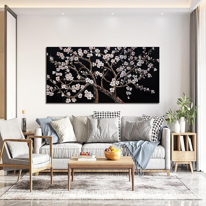 Large Canvas Wall Art Decor Oversized Black and White Wall Art For Living Room Tree of Life Wall Art Prints Canvas Art Wall Decor Flowers Artwork for Walls Bedroom Home Aesthetic Decor 29" x 58"