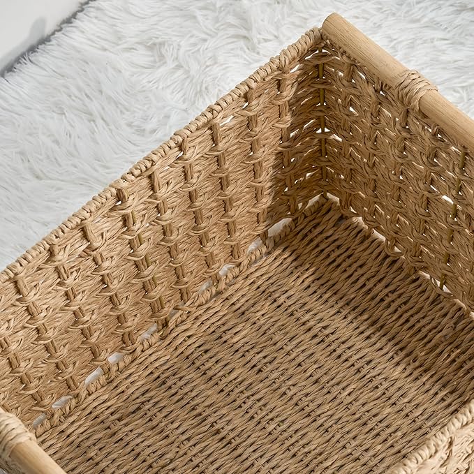 Isidore Paper Rope Woven Rectangular Multi-Use Baskets, 16.9" x 12.9" x 8.6", 14.5" x 11.8" x 5.5", Natural Brown