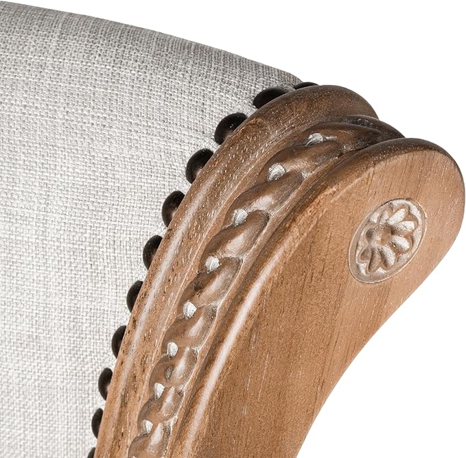 Maven Lane Pullman Counter Stool 26 Inches – Set of 2 – Swivel Stools with Footrest – Light Brown Solid Wood Frame & Natural Fabric Upholstery – Perfect for Kitchen Islands & Counters