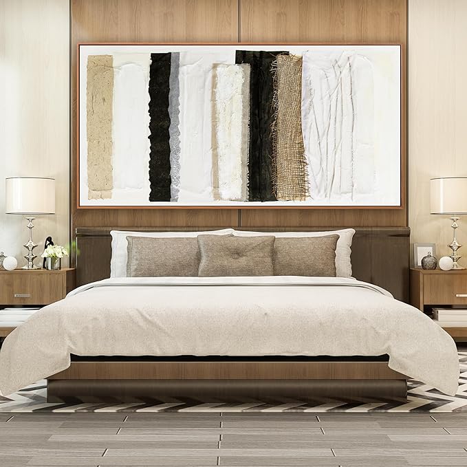 Framed Abstract Canvas Wall Art Decor Home Decor Large Wall Art Prints Wall Decorations Multicolor Overlapping Strips Framed Artwork Parting for Living Room Wall Bedroom Kitchen Office Decor 29"×58"