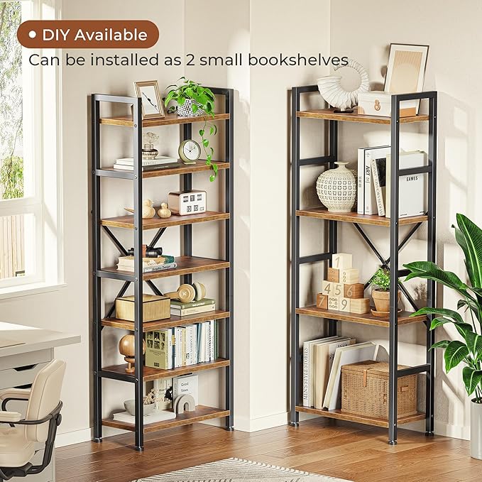 SUPERJARE Triple 4 Tier Bookshelf, Bookcase with 11 Open Display Shelves, Wide Book Shelf Book Case for Home & Office, Rustic Brown