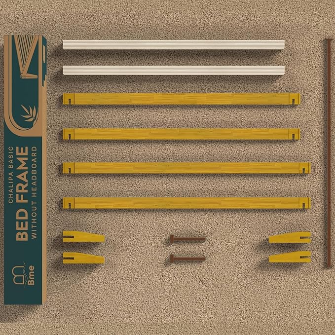 Bme Chalipa 14” Queen Bed Frame - Solid Wood Platform Bed - Japanese Joinery Bed Frame - Wood Slat Support - No Box Spring Needed - Easy Assembly - Minimalist & Modern Style, Golden Natural