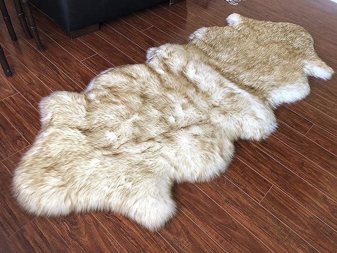 Free Shape Luxury Soft Fluffy Shag Area Rug Double 2'x6', 60x180cm - Vegan Fur Ultra Soft Indoor Carpet Nursery Rugs for Bedroom Home Decor, White with Brown Tips