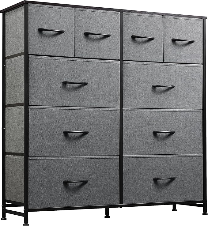 WLIVE Large Dresser for Bedroom, Fabric Dresser with 10 Drawers, Storage Tower with Fabric Bins, Double Dressers, Chest of Drawers for Closet, Living Room, Hallway, Dark Grey
