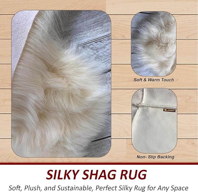 Free Shape Luxury Soft Fluffy Shag Area Rug Triple Side by Side 3'x6', 90x180cm - Vegan Fur Ultra Soft Indoor Carpet Nursery Rugs for Bedroom Home Decor, Cream