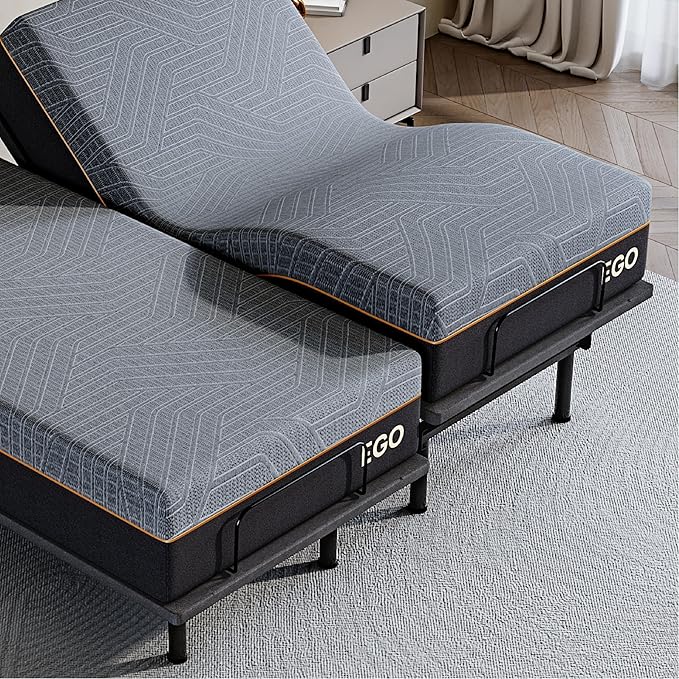 Split King Adjustable Bed Base Frame with Wireless Remote + 12 Inch SPK Gel Memory Foam Mattress Bed in a Box, Head and Foot Incline, Zero Gravity, Fiberglass Free,80" × 38"