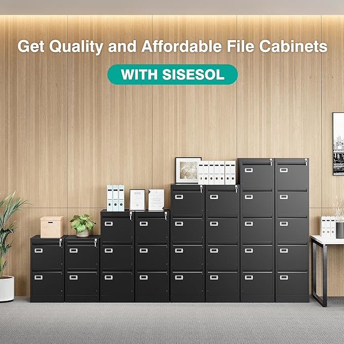SISESOL 2 Drawer File Cabinet with Lock and Tag,Narrow Two Drawer Filing Cabinet,Vertical Metal File Cabinets,Small Filing Cabinets for Home Office Fit Letter/A4/Legal Size File,Easy Assembly