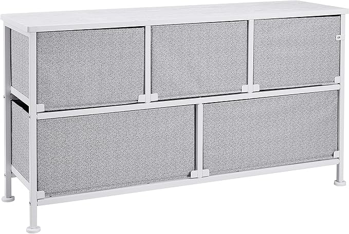 Amazon Basics Extra Wide Fabric 5-Drawer Storage Organizer Unit for Closet, White