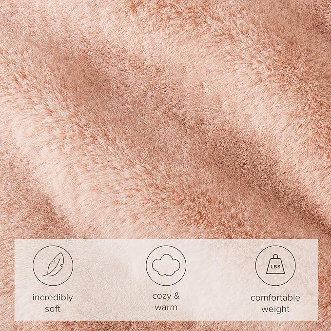 Bare Home Faux Fur Blanket - Ultra-Soft Luxurious - Cozy Warm Throw for Couch, Sofa, Chair, Bed - Fuzzy Fluffy Super Soft - Decorative Bed Blanket, 80x60 inches (Oversized, Blush)