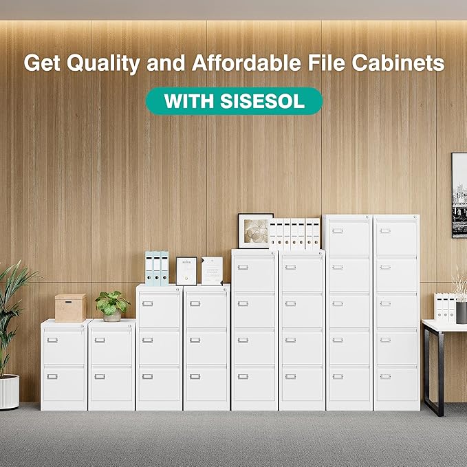 SISESOL 2 Drawer File Cabinet with Lock and Tag,Narrow Two Drawer Filing Cabinet,White Vertical Metal File Cabinets,Small Filing Cabinets for Home Office Fit Letter/A4/Legal Size File,Easy Assembly