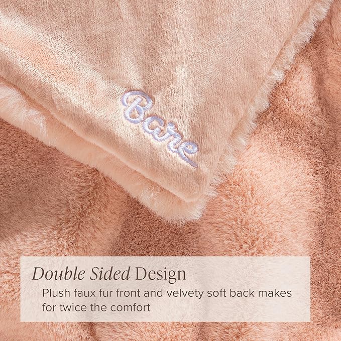 Bare Home Faux Fur Blanket - Ultra-Soft Luxurious - Cozy Warm Throw for Couch, Sofa, Chair, Bed - Fuzzy Fluffy Super Soft - Decorative Bed Blanket, 80x60 inches (Oversized, Blush)