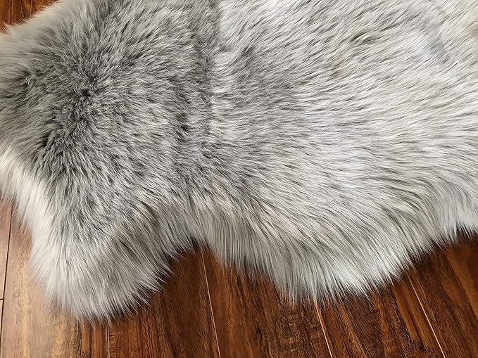 Free Shape Luxury Soft Fluffy Shag Area Rug Double 2'x6', 60x180cm - Vegan Fur Ultra Soft Indoor Carpet Nursery Rugs for Bedroom Home Decor, Grey